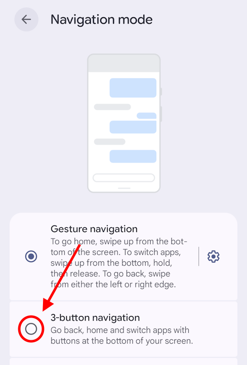 Select 3-button navigation or Gesture navigation